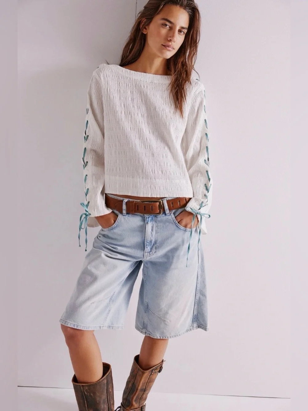 FREE PEOPLE We The Free Laced-Up Tee TOP/BLOUSE